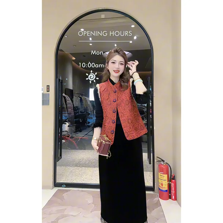 涵儿家 新中式国风圆领国风刺绣马甲 VS 裙尾拼蕾丝后开叉裙33050