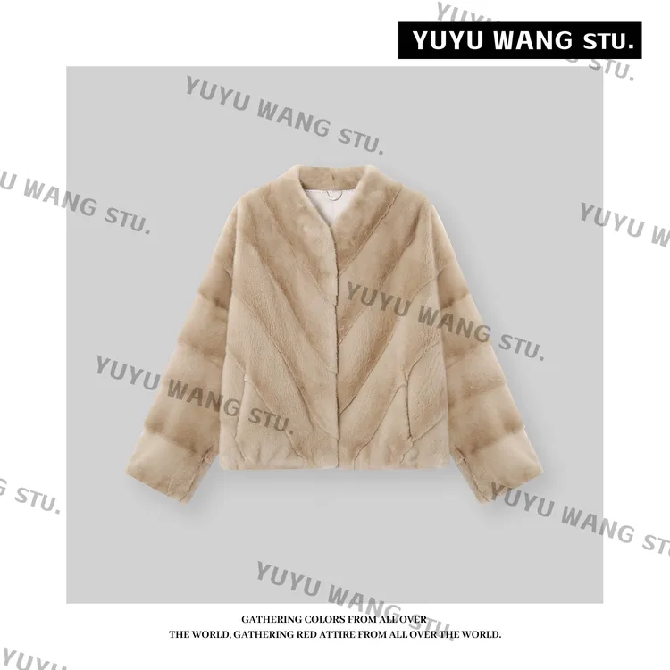 YUYU WANG【赫尔】鎏金貂~芬兰进口皇冠级水貂本色整貂皮草外套女