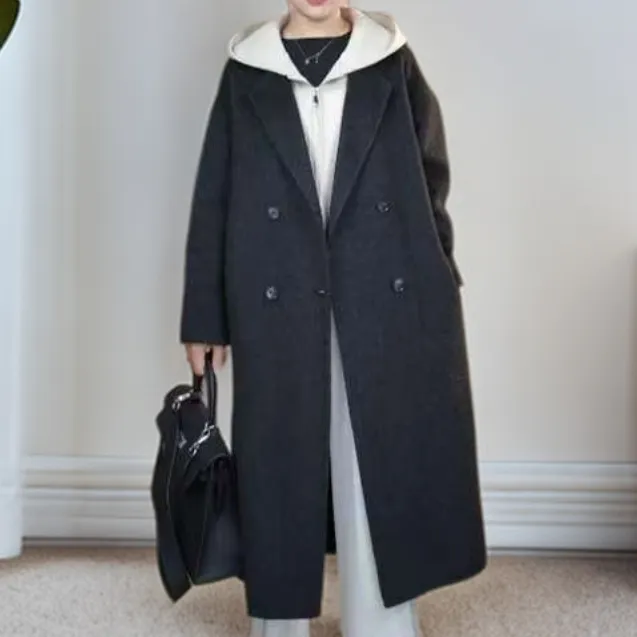 【长款--两件套】JE四粒韩版大衣高端手缝宽松小个子宽松羊毛