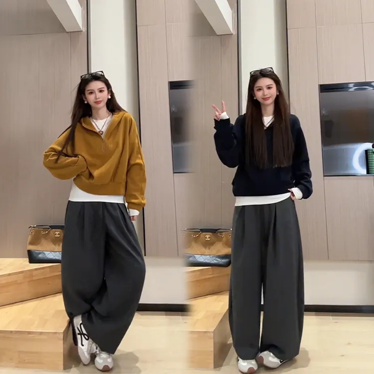 韩系减龄小个子时尚气质宽松连帽卫衣女百搭显瘦休闲阔腿裤两件套