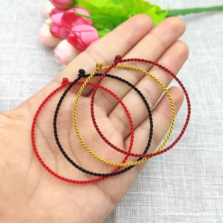手链 极细款手工编织手绳本命年红绳可穿珠diy时尚百搭黑色绳编黄