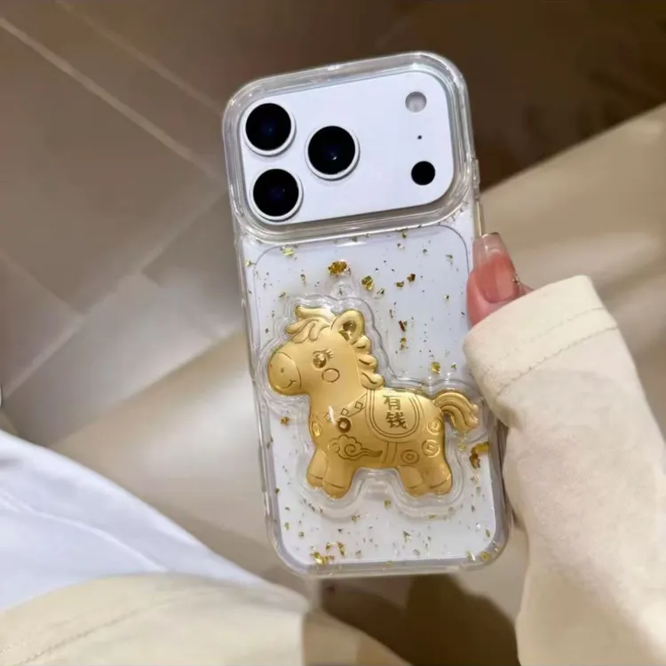 滴胶金箔马上发财适用苹果17promax韩系16pro/15/14手机壳13创意