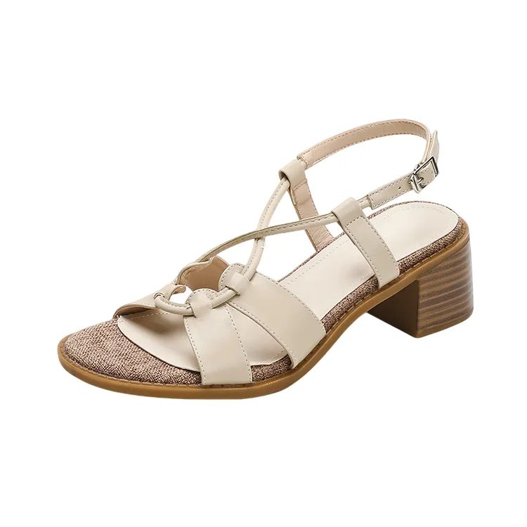 2025年夏季新款法式高跟鞋粗跟凉鞋女罗马风格扣带舒适百搭女凉鞋