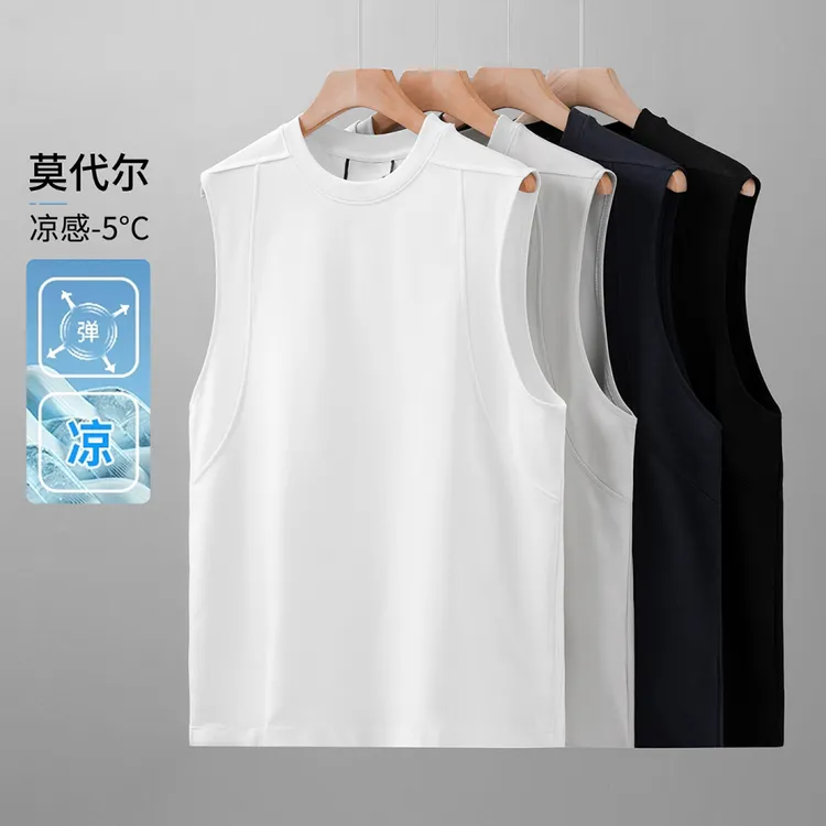 250G重磅凉感莫代尔背心男夏季新款外穿坎肩运动健身无袖t恤男生