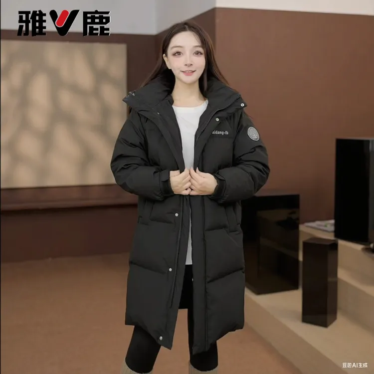 雅鹿2025年新款户外保暖连帽情侣防风羽绒服长外套冬季羽绒服女