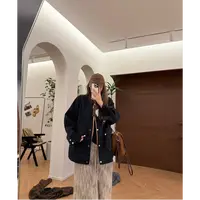 【瘦瘦】瓦尔登蓝-大码牛仔领拼接翻领设计排扣夹克外套S02059