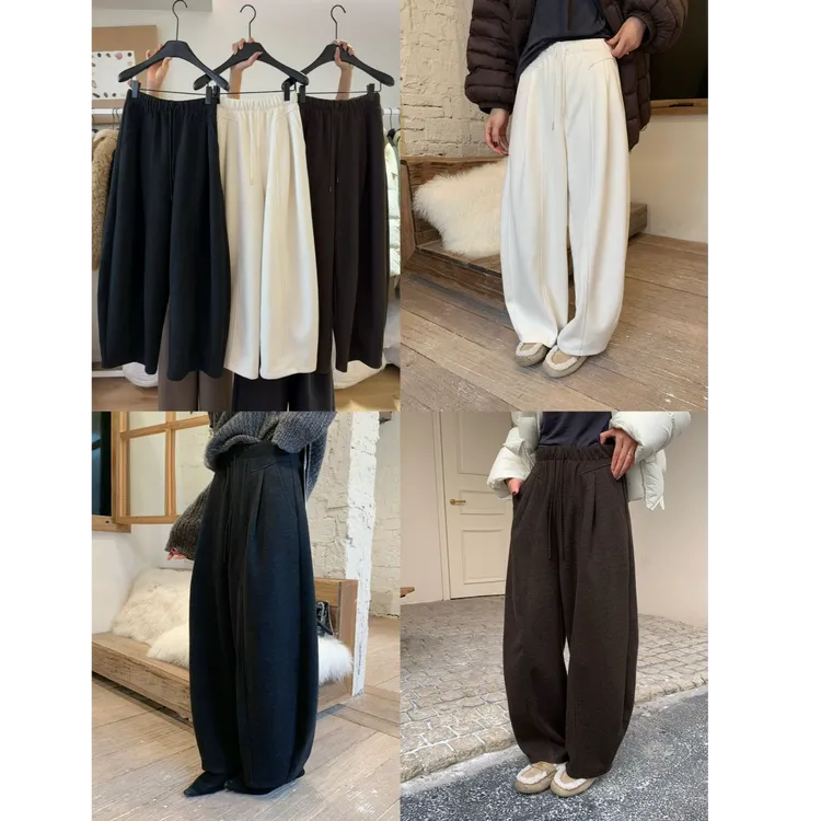 毛呢加绒弯刀裤女2025冬季新款百搭休闲裤加厚宽松垂感显瘦阔腿裤