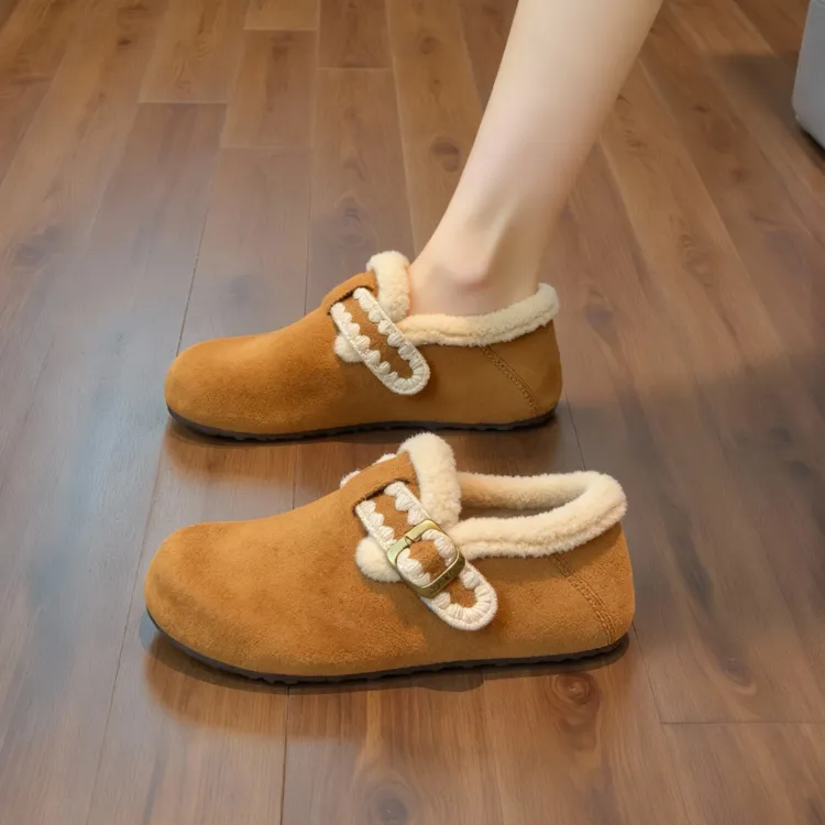 羊羔绒勃肯鞋女2025新款冬季加绒保暖外穿雪地靴懒人一脚蹬棉鞋