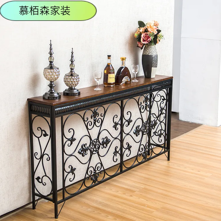 欧式进门入户客厅玄关桌美式案台墙边柜铁艺暖气片装饰架遮挡罩