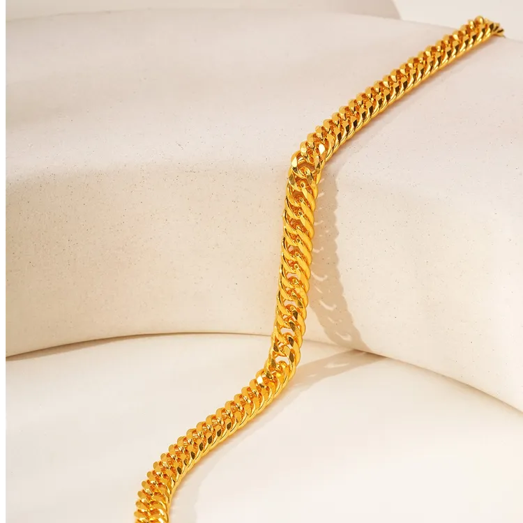 合金手链 潮流首饰金色素款表链男士不掉色金气质原创设计饰品