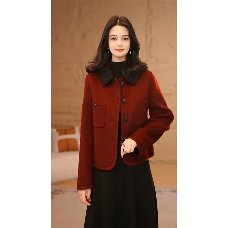 【南桥甄选】曼贝纯澳毛100%双面毛呢大衣冬新款高端气质8484016