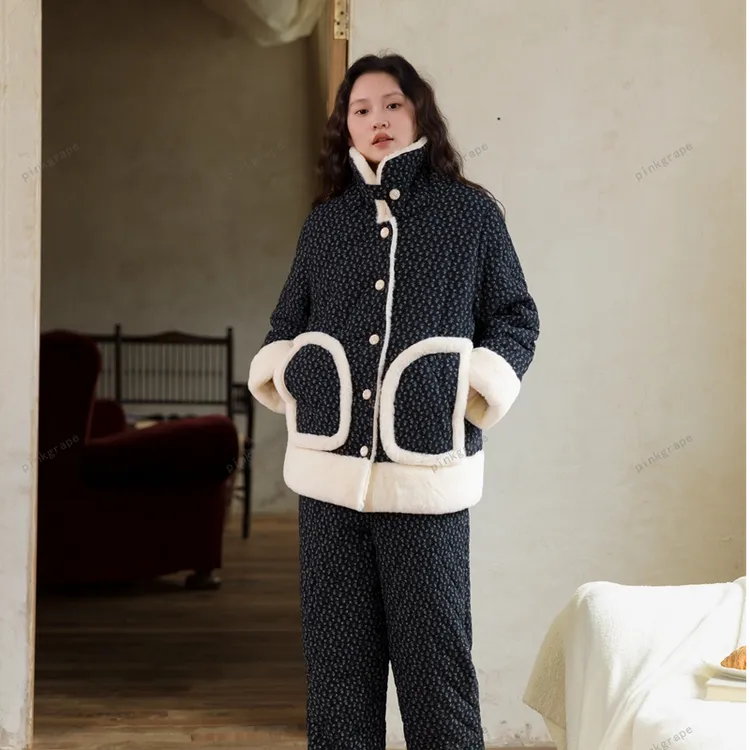 pinkgrape2025冬季可外穿加厚保暖三层夹棉家居睡衣套装2578411