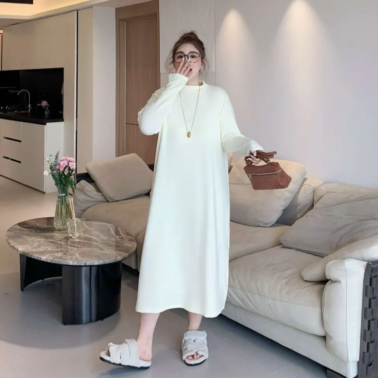 媛子大码百搭秋冬加绒打底连衣裙半高领宽松显瘦高级软糯宽松内搭