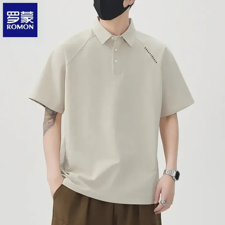 罗蒙夏季宽松翻领短袖男T恤2025新款商务简约时尚百搭男士POLO衫