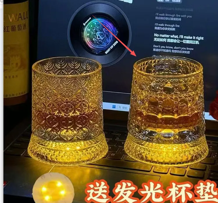【送星钻杯垫】发光宝石旋转酒杯水晶旋转威士忌酒杯洋酒杯白兰地杯