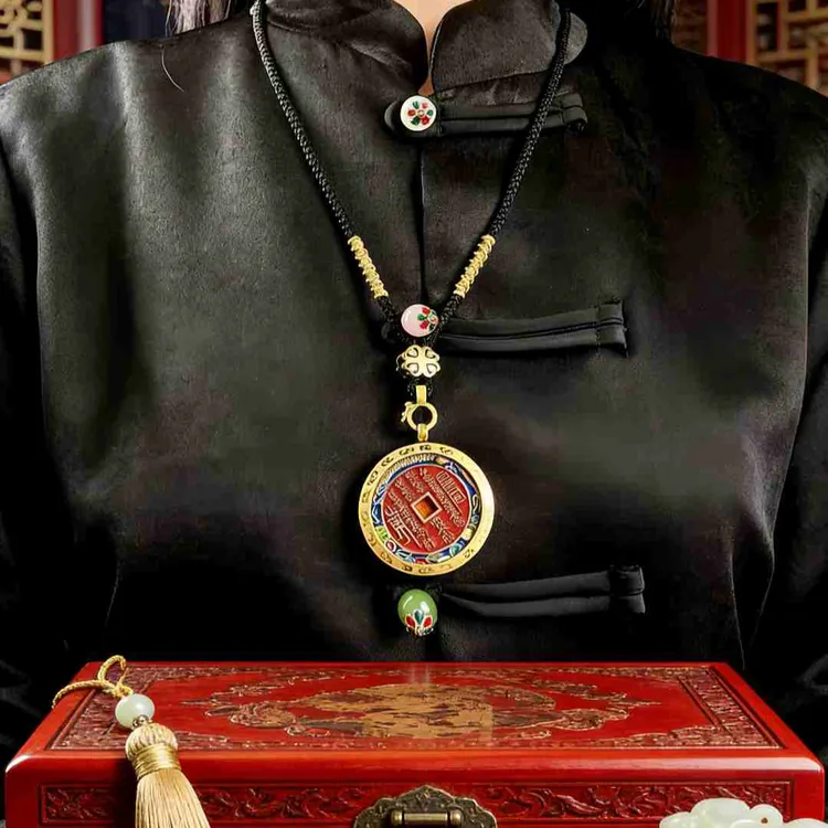 天然辰砂山鬼花钱传统文化黄铜复古吊坠工艺品/手绳/钥匙扣车挂件商品图