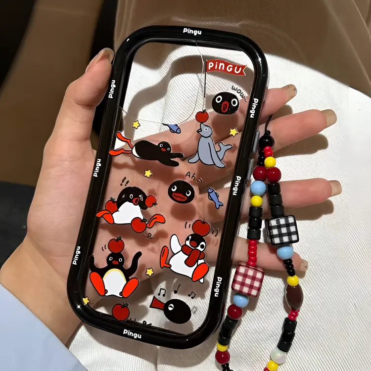 趣味ins满屏企鹅适用苹果16pro手机壳iphone15透明全包1413可爱