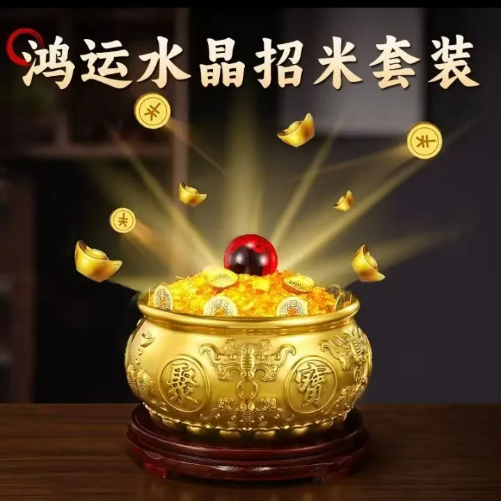 纯黄铜聚宝盆八福双鱼聚宝盆摆件