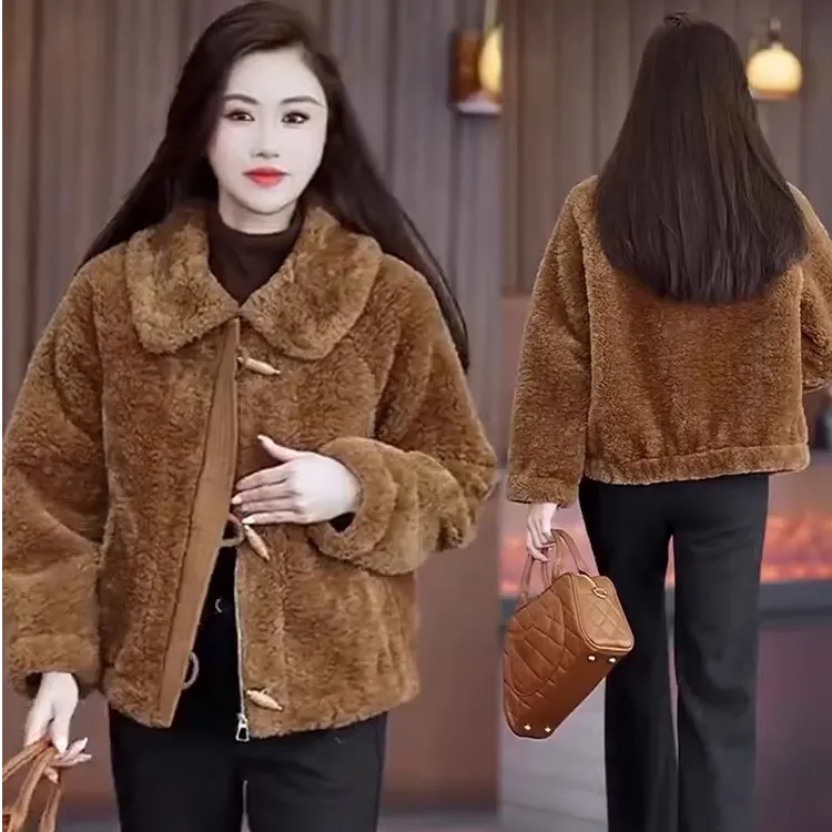时尚短款羊羔毛外套女2025冬季新款洋气显瘦保暖毛毛外套