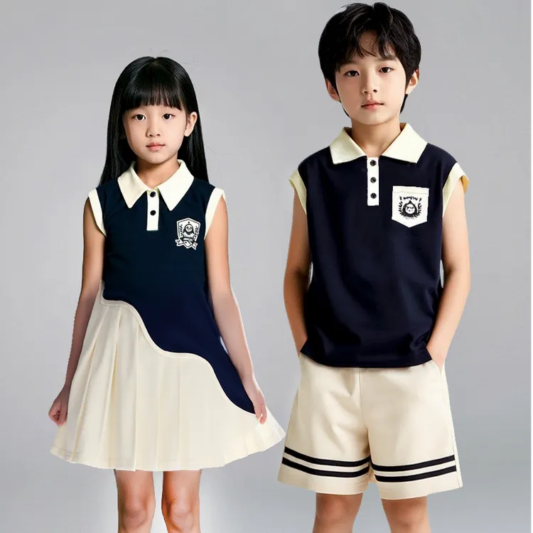 2025男童女童夏季翻领背心套装儿童韩版洋气无袖版连衣裙D2S5-773