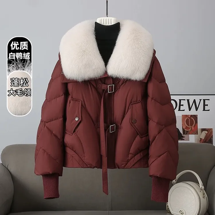 2025冬季新款羽绒服短款女款显瘦鸭绒服可拆卸毛领大毛领皮草外套