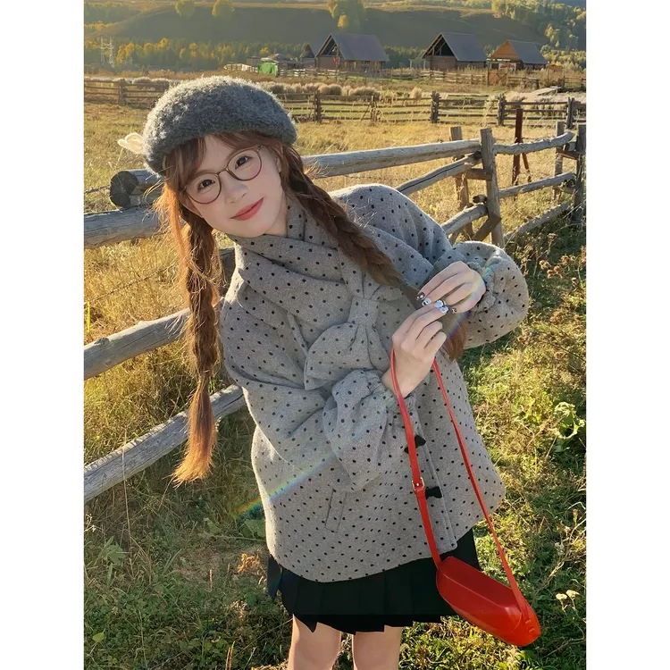 【新品】sinsingirl 灰色波点毛呢外套