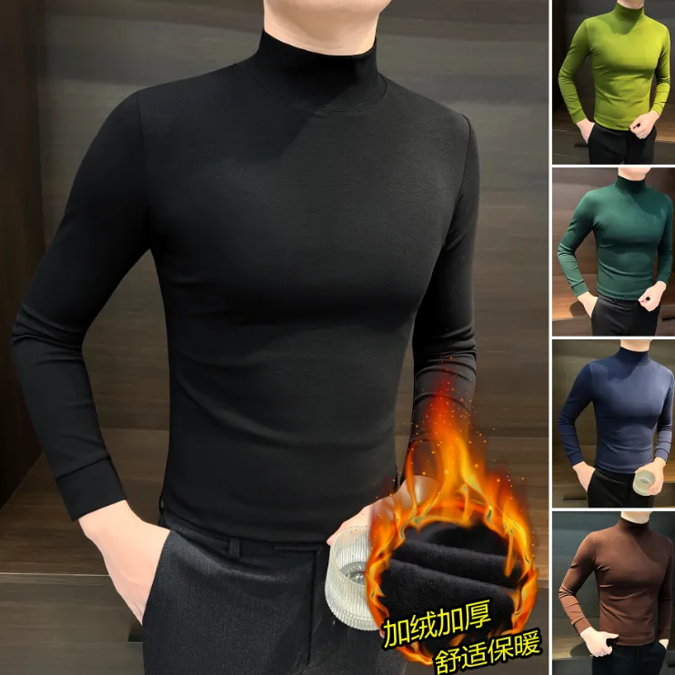 半高领打底衫男款爆款2025新款高级感男装加绒保暖西装内搭男t恤