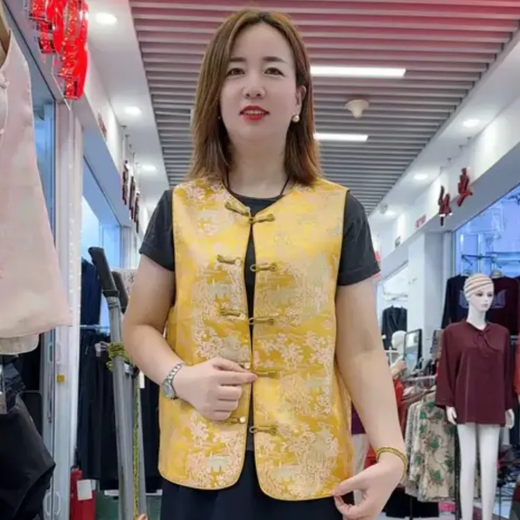 菲扬女装---国风盘扣山水画马甲90011款