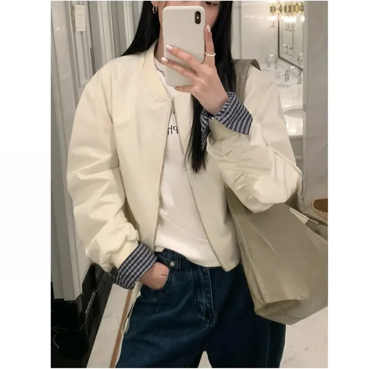 韩风拼接棒球服2025春季新款时髦松弛百搭肯豆风设计感夹克外套女