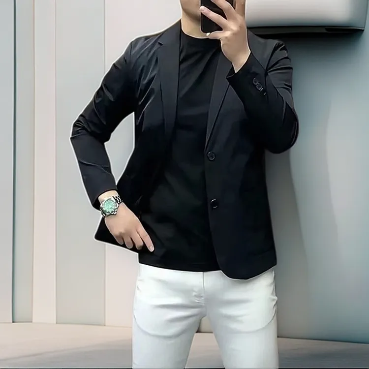 春夏男士休闲修身轻薄西服男纯色韩版商务百搭时尚帅气简约小西装
