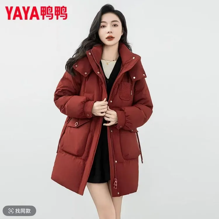 YAYA/鸭鸭羽绒服女中长款冬时尚韩版百搭保暖舒适外套YE3B635155L