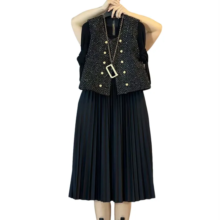 大维罗依xp 欧货新款小香风气质马甲两件套裙