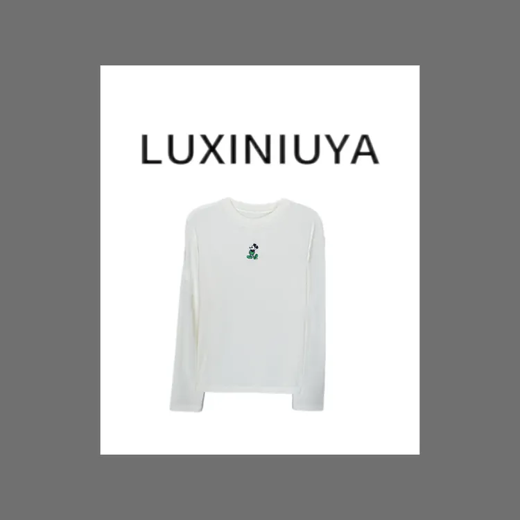 【LUXINIUYA】小米奇打底 卡通刺绣天丝＋羊毛磨毛长袖上衣#S0656