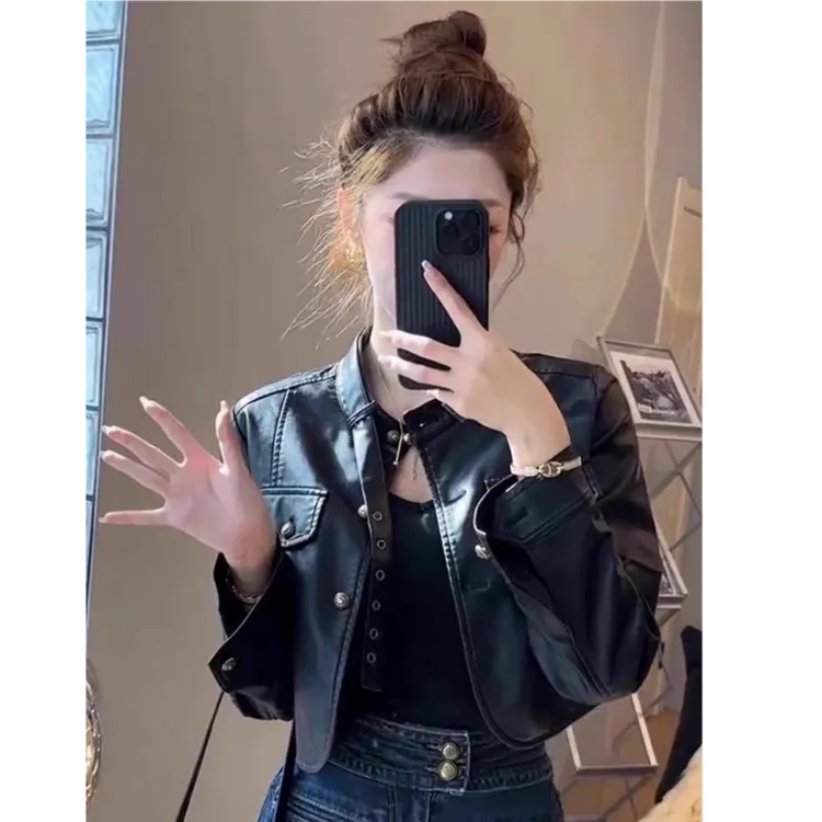 春秋2025新款爆款立领皮衣短外套女显瘦设计感小众机车风夹克上衣