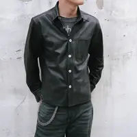 MKSZY 意大利1.0牛皮 Skip Stitch隔空针缝线工艺 皮衬衫皮衣