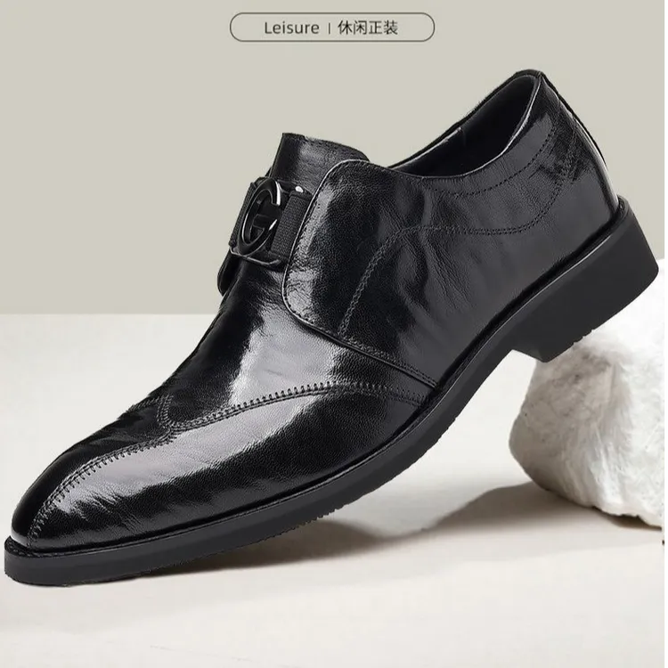 2025新款商务休闲皮鞋正装英伦风皮鞋一脚蹬懒人鞋软底软面四季款