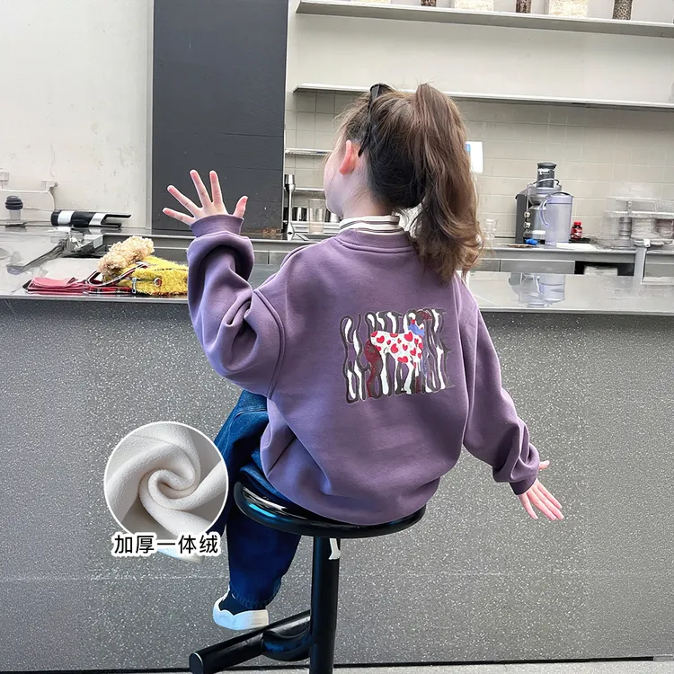 儿童加绒上衣2025冬装新款洋气一体绒卫衣女童长袖宽松上衣女童装