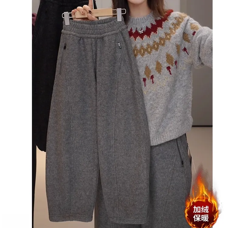 女童加绒弯刀裤2025新款秋冬加厚一体绒香蕉裤百搭洋气保暖休闲裤