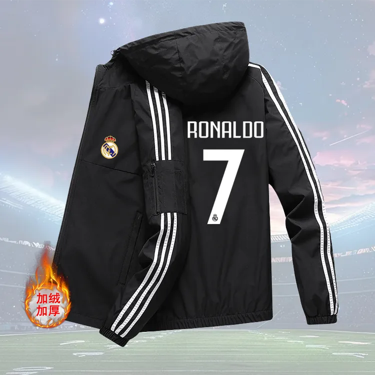 欧冠皇马爆款春秋款男士训练运动外套防水休闲时尚连帽足球球衣