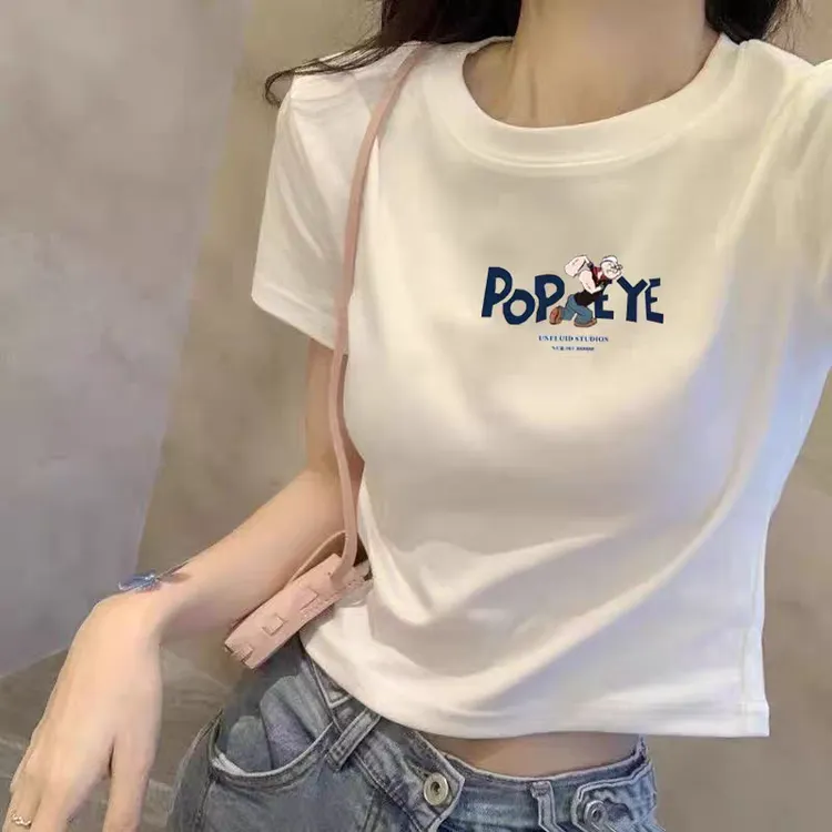 欧货白色短袖t恤女2025新款春夏季辣妹短款修身显瘦洋气减龄上衣