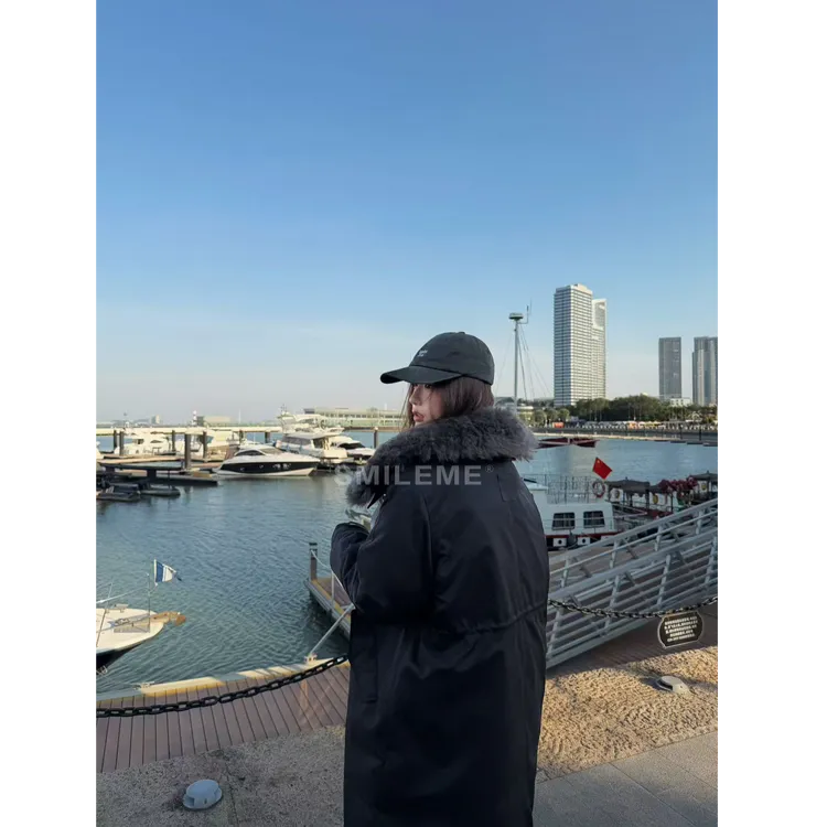 SMILEME【古典佳人】冬季90白鸭绒中长款羊毛厚领羽绒服MA05625411