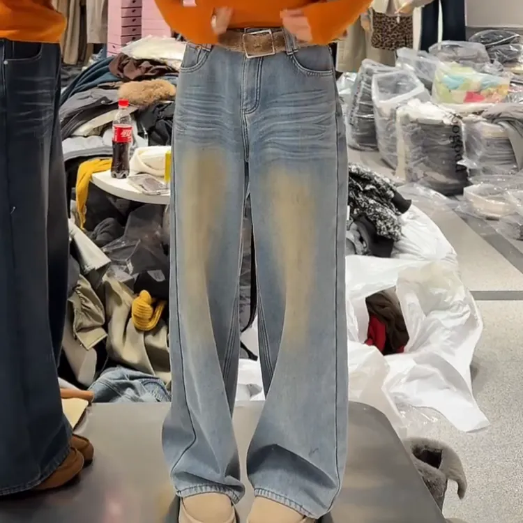 高级感阔腿牛仔裤女新款加绒加厚冬季裤子LK2508806