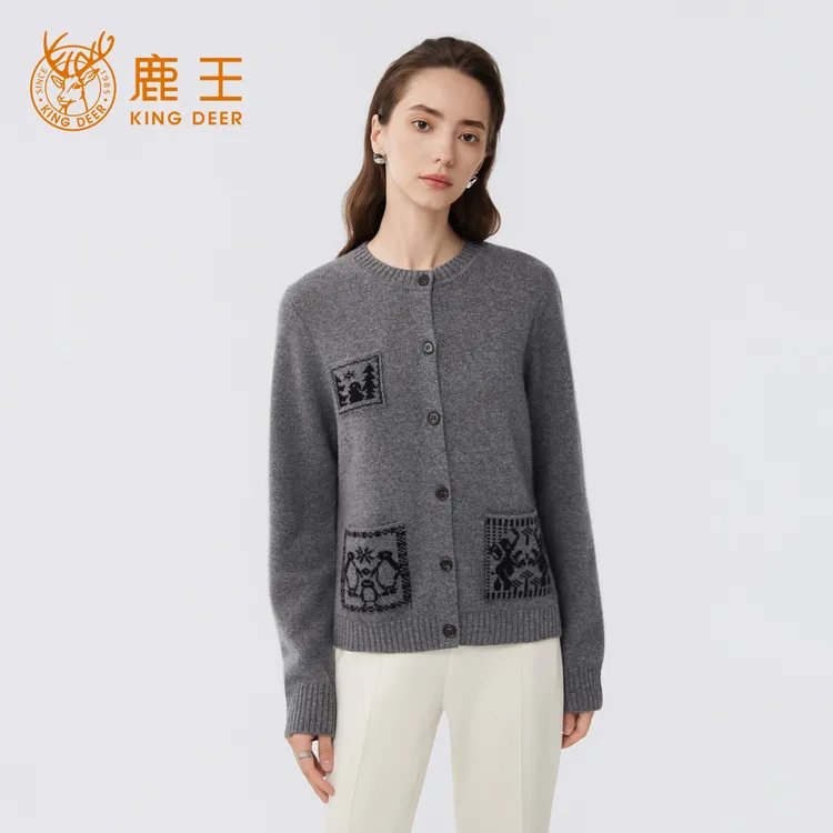 King Deer/鹿王新款女式时尚休闲圆领羊绒衫L805588秋冬