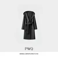 大衣连帽浴袍款系带长款山-羊绒气质WLGJ-259255-QD