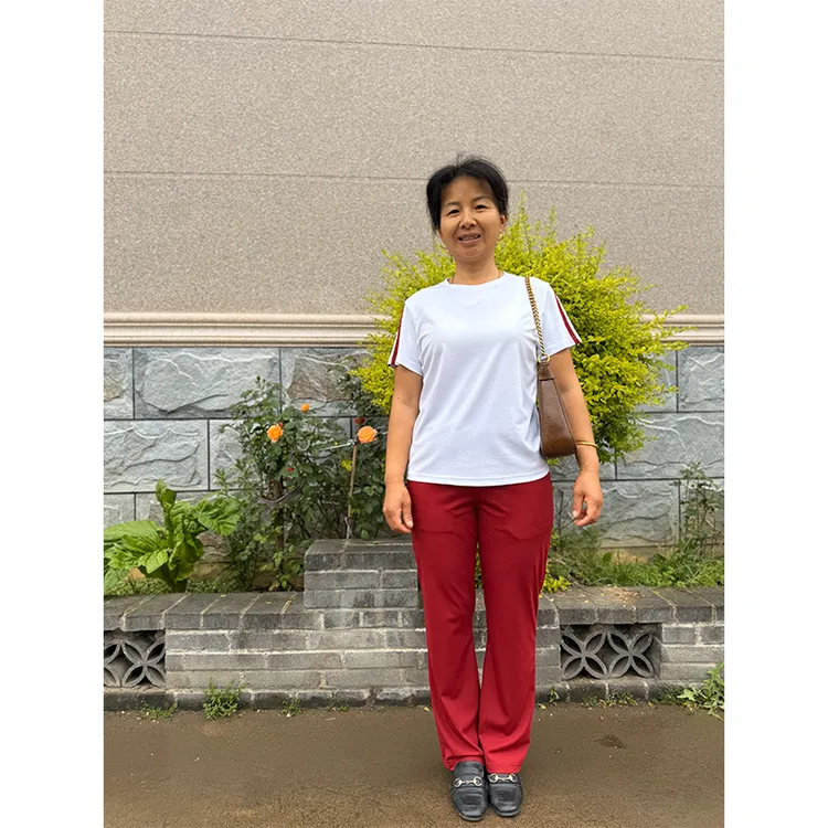 妈妈装圆领套装女2025夏季中老年休闲直筒裤正肩修身T恤两件套