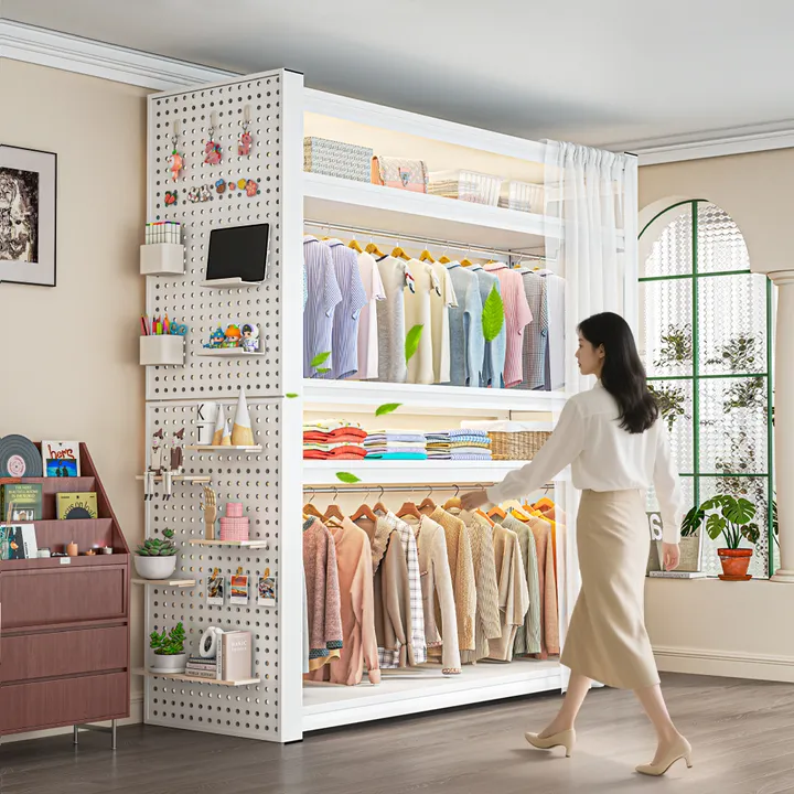 开放式防尘挂衣架卧室落地简易衣柜家用衣帽架组装角钢货架置物架