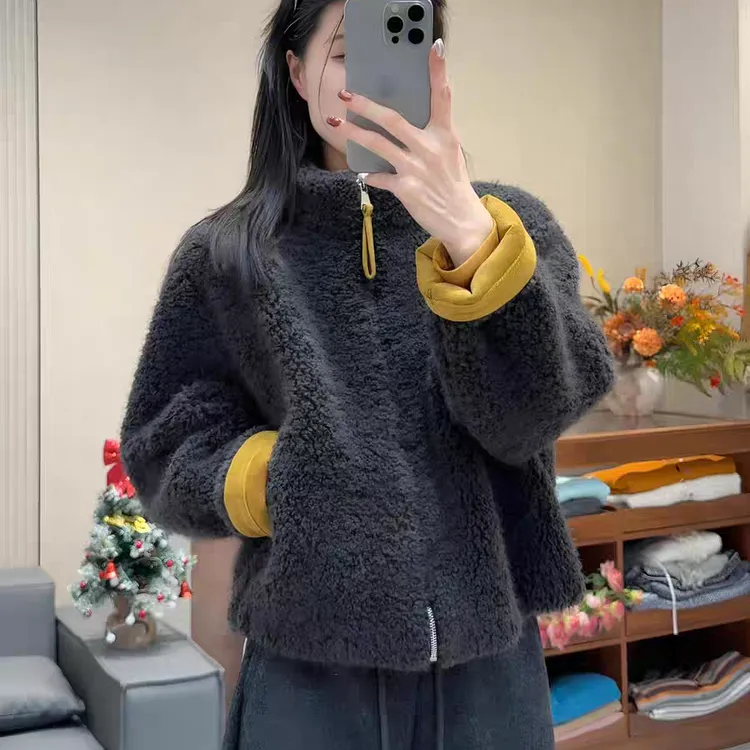 韩系立领羊羔毛外套女冬季2025新款高级感时尚皮毛一体保暖 上衣