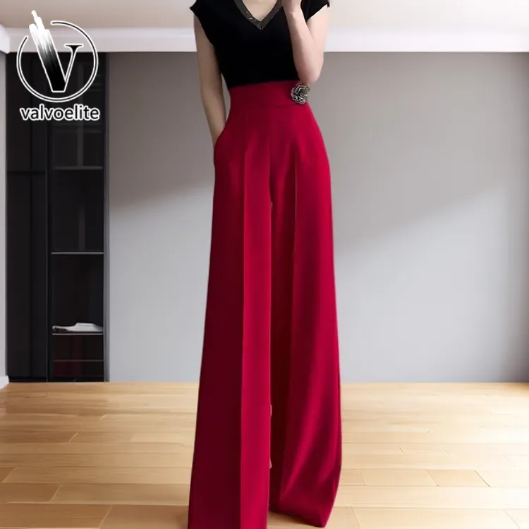 VALVOELITE红色西装裤春季女新款时尚洋气高级感宽松加厚阔腿裤子