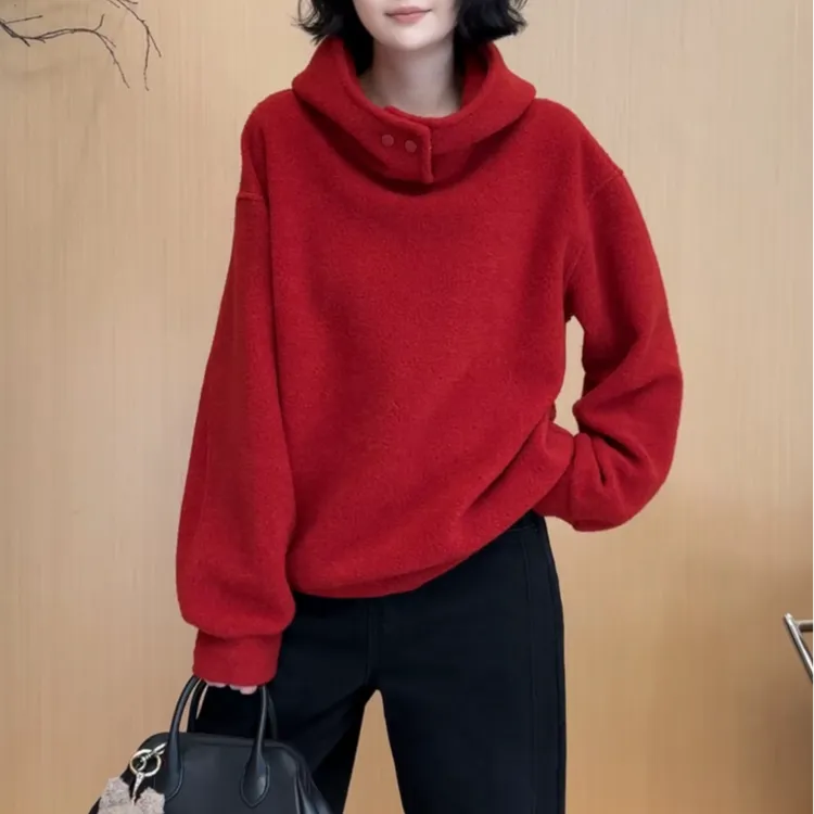 2025秋季新款雪花绒连帽卫衣立领套头上衣