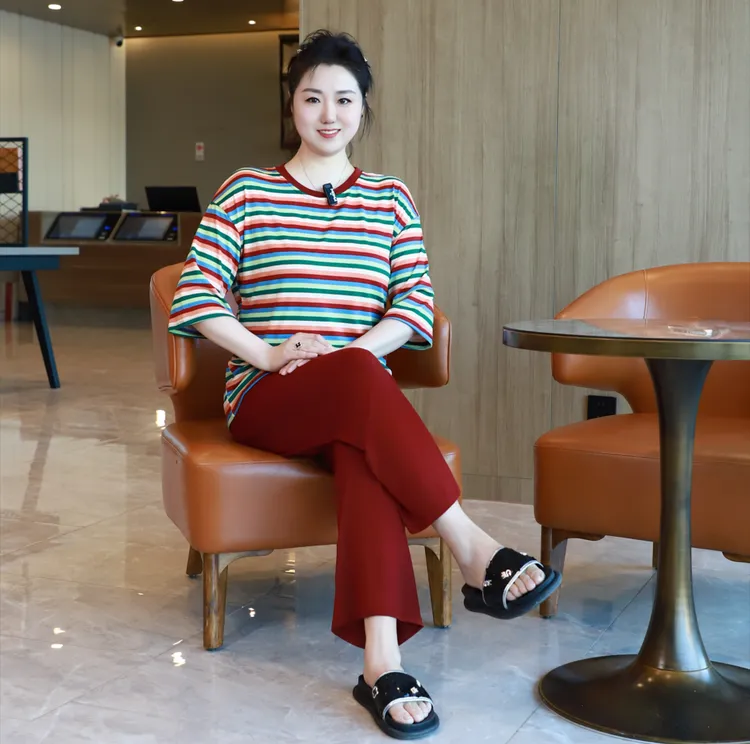 四季款睡衣女套装大码家居服高弹宽松遮肉显瘦碎花洋气时尚早秋